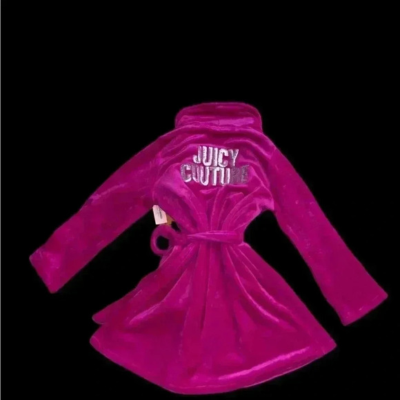 Juicy Couture Barbiecore Pink Silver Sequined Logo Plush Robe Sz S/M - Picture 7 of 10